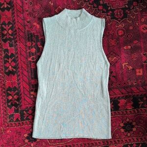 Vintage 1980s Henri Bendel Gold and Blue Turtleneck Tank Top Sweater